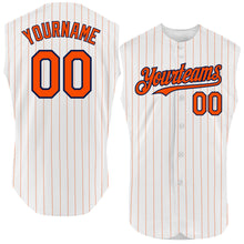 Charger l'image dans la galerie, Custom White Orange Pinstripe Navy Authentic Sleeveless Baseball Jersey