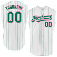 Load image into Gallery viewer, Custom White Kelly Green Pinstripe Pink Authentic Sleeveless Baseball Jersey