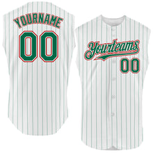 Load image into Gallery viewer, Custom White Kelly Green Pinstripe Red Authentic Sleeveless Baseball Jersey