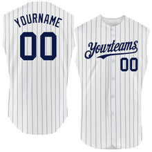 Charger l'image dans la galerie, Custom White Navy Pinstripe Navy Authentic Sleeveless Baseball Jersey
