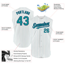 Charger l'image dans la galerie, Custom White Teal Pinstripe Navy Authentic Sleeveless Baseball Jersey