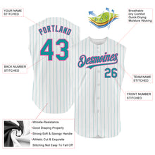 Load image into Gallery viewer, Custom White Teal Pinstripe Pink Authentic Sleeveless Baseball Jersey