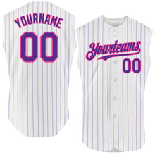 Charger l'image dans la galerie, Custom White Purple Pinstripe Pink Authentic Sleeveless Baseball Jersey