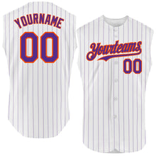 Charger l'image dans la galerie, Custom White Purple Pinstripe Orange Authentic Sleeveless Baseball Jersey