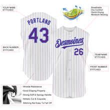 Charger l'image dans la galerie, Custom White Purple Pinstripe Light Blue Authentic Sleeveless Baseball Jersey