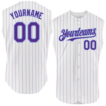 Charger l'image dans la galerie, Custom White Purple Pinstripe Light Blue Authentic Sleeveless Baseball Jersey