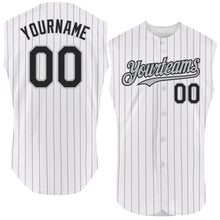 Load image into Gallery viewer, Custom White Purple Pinstripe Black-Gray Authentic Sleeveless Baseball Jersey
