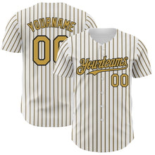 Load image into Gallery viewer, Custom White (Black Old Gold Pinstripe) Old Gold-Black Authentic Baseball Jersey