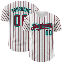 Load image into Gallery viewer, Custom White (Black Crimson Pinstripe) Crimson Black-Aqua Authentic Baseball Jersey