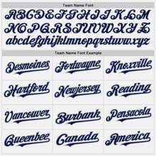Load image into Gallery viewer, Custom White (Navy Gray Pinstripe) Navy-Gray Authentic Baseball Jersey
