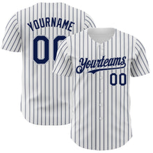 Load image into Gallery viewer, Custom White (Navy Gray Pinstripe) Navy-Gray Authentic Baseball Jersey
