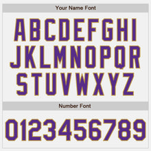 Load image into Gallery viewer, Custom White (Purple Old Gold Pinstripe) Purple-Old Gold Authentic Baseball Jersey