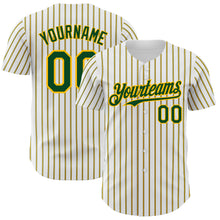 Load image into Gallery viewer, Custom White (Green Gold Pinstripe) Green-Gold Authentic Baseball Jersey