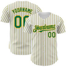 Load image into Gallery viewer, Custom White (Kelly Green Gold Pinstripe) Kelly Green-Gold Authentic Baseball Jersey
