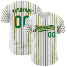 Load image into Gallery viewer, Custom White (Kelly Green Old Gold Pinstripe) Kelly Green-Old Gold Authentic Baseball Jersey