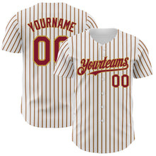 Load image into Gallery viewer, Custom White (Crimson Old Gold Pinstripe) Crimson-Gold Authentic Baseball Jersey
