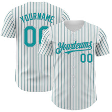 Load image into Gallery viewer, Custom White (Teal Gray Pinstripe) Teal-Gray Authentic Baseball Jersey