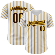 Load image into Gallery viewer, Custom White (Brown Gold Pinstripe) Brown-Gold Authentic Baseball Jersey