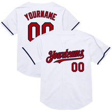 Загрузить изображение в средство просмотра галереи, Custom White Red-Navy Mesh Authentic Throwback Baseball Jersey