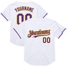 Загрузить изображение в средство просмотра галереи, Custom White Purple-Gold Mesh Authentic Throwback Baseball Jersey