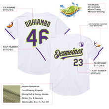 Загрузить изображение в средство просмотра галереи, Custom White Purple-Neon Green Mesh Authentic Throwback Baseball Jersey
