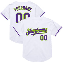 Загрузить изображение в средство просмотра галереи, Custom White Purple-Neon Green Mesh Authentic Throwback Baseball Jersey
