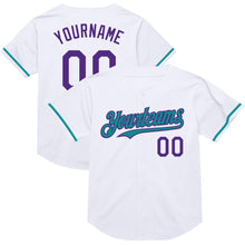 Загрузить изображение в средство просмотра галереи, Custom White Purple-Teal Mesh Authentic Throwback Baseball Jersey