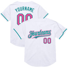 Загрузить изображение в средство просмотра галереи, Custom White Pink-Teal Mesh Authentic Throwback Baseball Jersey