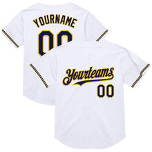 Charger l'image dans la galerie, Custom White Navy-Gold Mesh Authentic Throwback Baseball Jersey