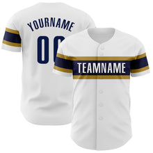 Загрузить изображение в средство просмотра галереи, Custom White Navy-Old Gold Authentic Baseball Jersey