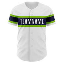 Загрузить изображение в средство просмотра галереи, Custom White Neon Green-Navy Authentic Baseball Jersey