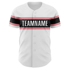 Load image into Gallery viewer, Custom White Medium Pink-Black Authentic Baseball Jersey