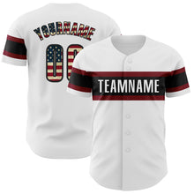 Load image into Gallery viewer, Custom White Vintage USA Flag Black-Maroon Authentic Baseball Jersey