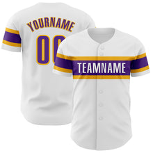 Charger l'image dans la galerie, Custom White Purple-Gold Authentic Baseball Jersey