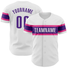 Laden Sie das Bild in den Galerie-Viewer, Custom White Purple-Pink Authentic Baseball Jersey