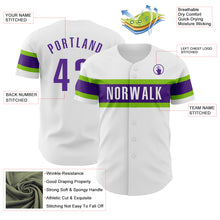 Laden Sie das Bild in den Galerie-Viewer, Custom White Purple-Neon Green Authentic Baseball Jersey