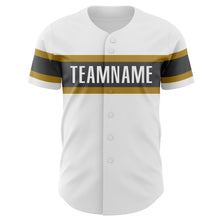 Laden Sie das Bild in den Galerie-Viewer, Custom White Steel Gray-Old Gold Authentic Baseball Jersey