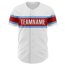 Laden Sie das Bild in den Galerie-Viewer, Custom White Red-Light Blue Authentic Baseball Jersey
