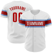 Laden Sie das Bild in den Galerie-Viewer, Custom White Red-Light Blue Authentic Baseball Jersey