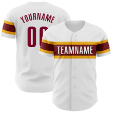 Load image into Gallery viewer, Custom White Maroon-Gold Authentic Baseball Jersey