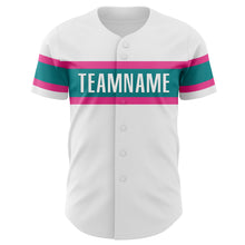 Charger l'image dans la galerie, Custom White Pink-Teal Authentic Baseball Jersey