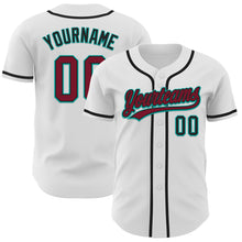 Загрузить изображение в средство просмотра галереи, Custom White Crimson Black-Aqua Authentic Baseball Jersey