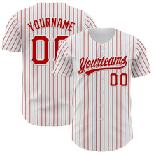 Laden Sie das Bild in den Galerie-Viewer, Custom White Red Pinstripe Red Authentic Baseball Jersey