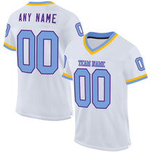 Load image into Gallery viewer, Custom White Light Blue Purple-Gold Mesh Authentic Throwback Football Jersey