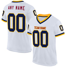 Charger l'image dans la galerie, Custom White Navy Gold-Maroon Mesh Authentic Throwback Football Jersey