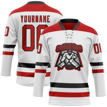 Charger l'image dans la galerie, Custom White Red-Black Hockey Lace Neck Jersey