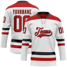 Charger l'image dans la galerie, Custom White Red-Black Hockey Lace Neck Jersey
