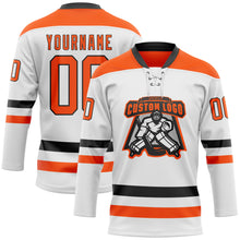 Charger l'image dans la galerie, Custom White Orange-Black Hockey Lace Neck Jersey