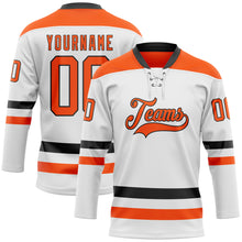 Charger l'image dans la galerie, Custom White Orange-Black Hockey Lace Neck Jersey