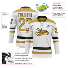 Charger l'image dans la galerie, Custom White Old Gold-Black Hockey Lace Neck Jersey